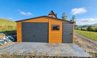 Plechová garáž 5,5×5 m – Zlatý dub světlý/grafit „TYTUS 5“