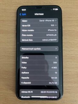 iPhone XS 64 GB – plně funkční, záruka.