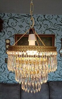 Retro starožitný křišťálový lustr, Železnobrodské sklo K.P.