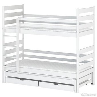 🛏️ Patrová postel IMOT – 3 lůžka + úložné šuplíky + matrace