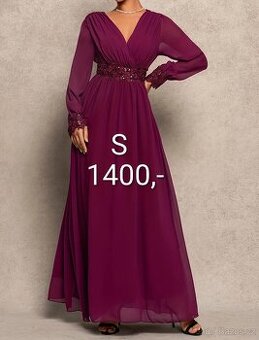 NOVÉ plesové šaty VÍNOVÉ s rukávy