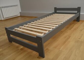 Nová postel borovice 90x200 cm šeda masiv s roštem
