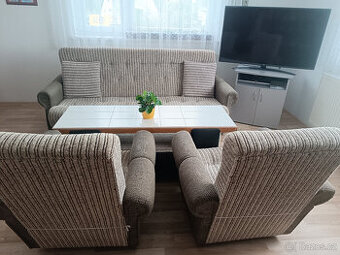 Sedaci souprava + 2 křesla + stolek + televizní stolek