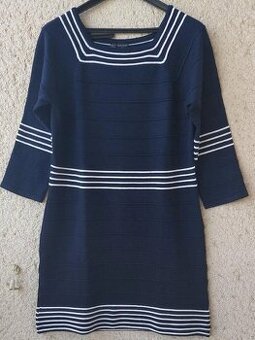 Úpletové modré šaty s proužky - Bodyflirt - vel. 44