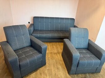 rozkládací gauč a dvě křesla