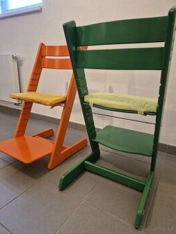 Prodám dvě rostoucí dětské židle zelená a oranžová barva