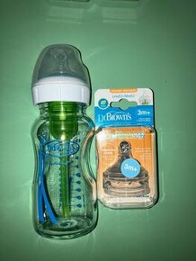 Antikoliková skleněná kojenecká láhev Dr. Brown’s