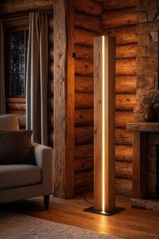 Designová dubová stojací lampa s LED a stmívačem (140 cm)