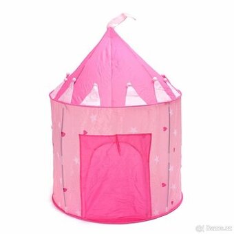 Růžový dětský stan ve tvaru hradu - nový, skládací