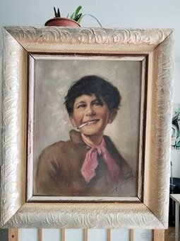 obraz ROŠŤANDA S CIGARETOU portrét, olej, František Votruba