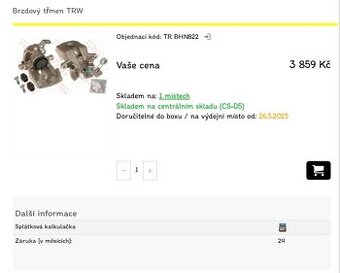 Brzdový třmen Peugeot 407 levý i pravý TRW Nový