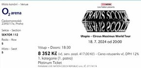 Travis Scott Platinum Ticket - 18.7. 02 Praha