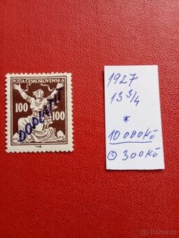 Doplatní známka ČSR 1927