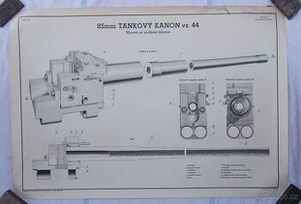 Originální výukový plakát ČSLA, tankový kanon vz.44-hlaveň.