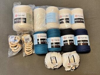 Macrame příze + dřevěné kroužky