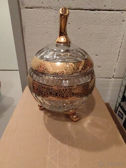 Velká krystalová dóza jablko s víkem