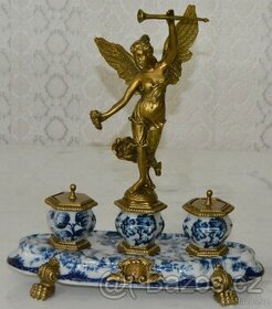 Zámecký kalamář s bohyní - porcelán + bronz - 1