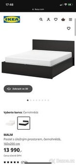 Postel IKEA MALM 160x200 cm se zvedacím úložným prostorem