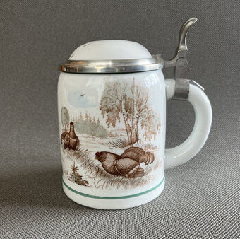 Porcelánový korbel s víkem Lovecký motiv, Tirschenreuth