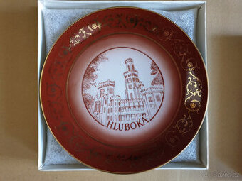 Pozlacený porcelánový talíř Hluboká nad Vltavou