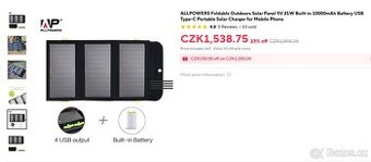 Solární panel s integrovanou baterií pro outdoor