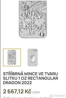 Tuba 20x Stříbrná mince ve tvaru Cihličky 1oz Dragon Rectang