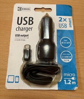 Nabíječka do autoapalovač s kabelem microUSB a zásuvkouUSB A