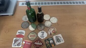 Prodám pivní sklenice + mosazné podtácky