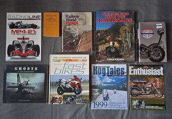 železnice, motorky, letadla, F1 - literatura USA, GB