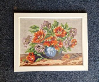 Vyšívaný obraz s květinami
