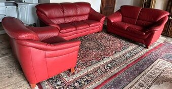 Červená kožená sedací souprav 3+2+1, 5273