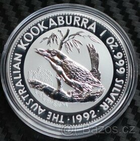 1 OZ Kookaburra 1992 stíbrná mince