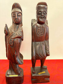 Stará dřevěná socha 2ks žena muž. Kanada - 1