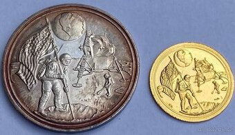 zlatá a stříbrná medaile 1.přistání člověka na Měsíci - 1