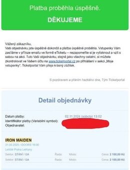 Iron Maiden 31.05.2025 2 ks na stání
