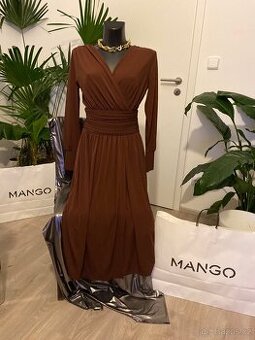 Mango hnede dlouhe saty rukavy nove 36