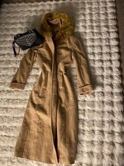 Kasmirovy vlneny hnedy bezovy dlouhy kabat 36
