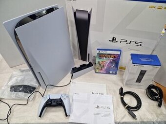 Playstation 5 s mechanikou + hra + nabíjecí stanice + kabelá