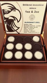Stříbrné mince Slovenský Orel + dřevěná etue