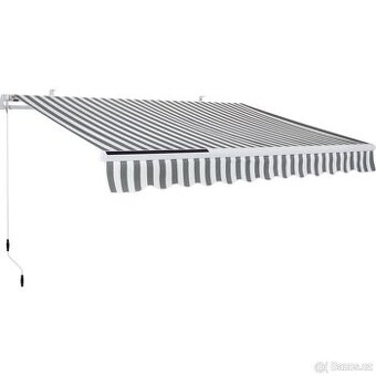 Zahradní markýza 300x200cm, LED osvětlením - šedobílá pruhov