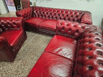 CHESTERFIELD ŠTÝL, KOŽENÁ SEDAČKA -ZĽACNENÁ