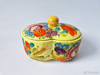 Stará keramická dóza ruční malba asi malírna Klenčí 30léta