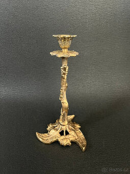 Mosazný retro svícen 21 cm, florální dekor