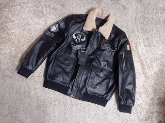 NOVÁ letecká kožená bunda s nášivkami - XXL