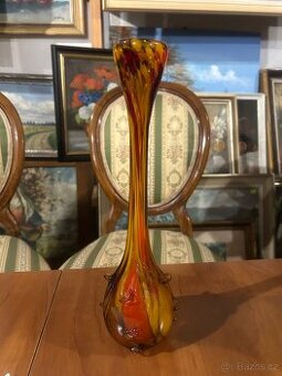 Ručně foukaná váza brokové sklo (Československo)