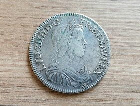 Stříbro 1/2 Ecu 1646 Ludvík XIV. francouzská stříbrná mince - 1