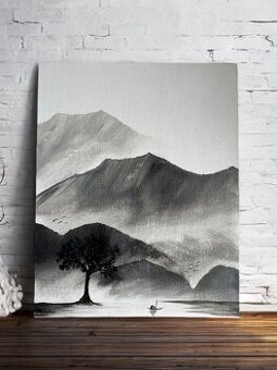 Akrylový obraz - Hory v mlze