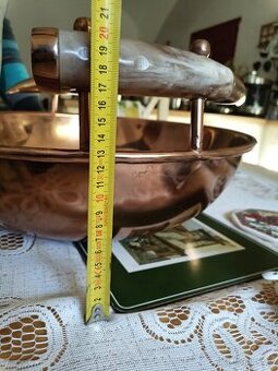 Originální velká mísa  - měd na povrchu s držáky s rohů