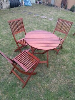 NovýnNábytek z tropického dřeva SET 3x skl.židle a stůl