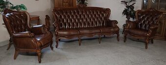 Kožená, Chesterfield sedací souprava 3+1+1. TOP